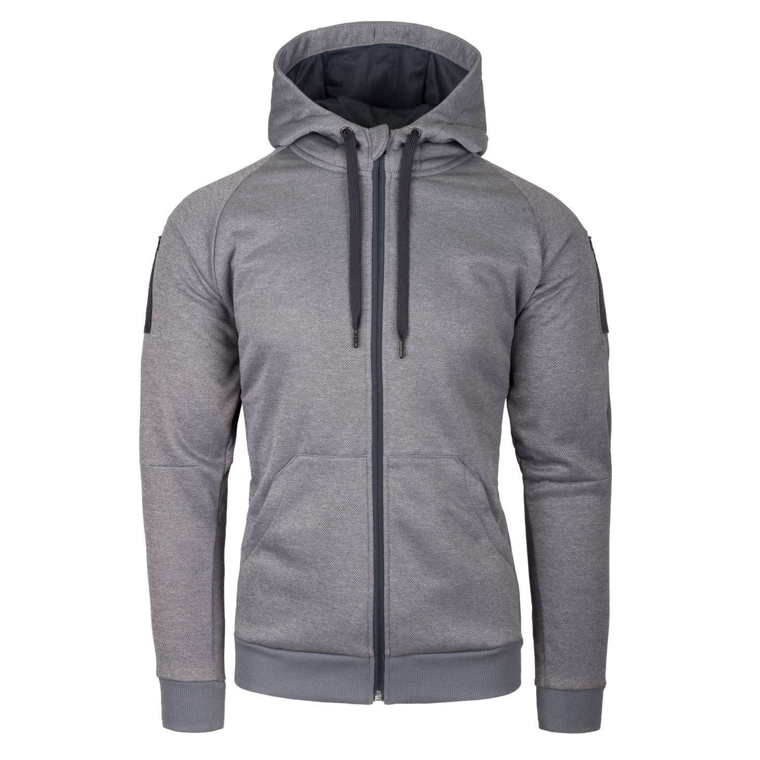 Sudadera URBAN TACTICAL HOODIE gris de Helikon-Tex, capucha, 4 bolsillos y paneles velcro