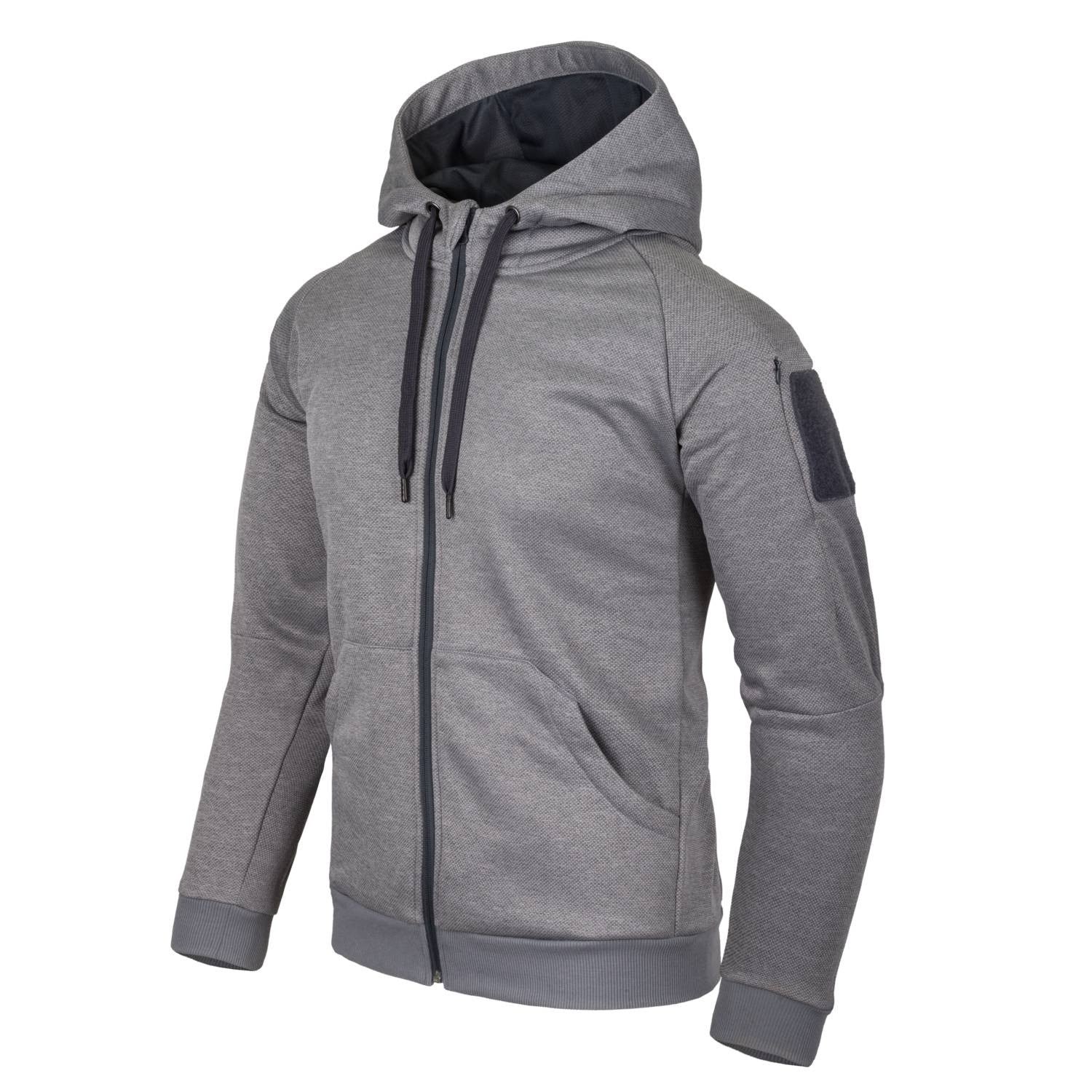 Sudadera URBAN TACTICAL HOODIE gris de Helikon-Tex, capucha, 4 bolsillos y paneles velcro