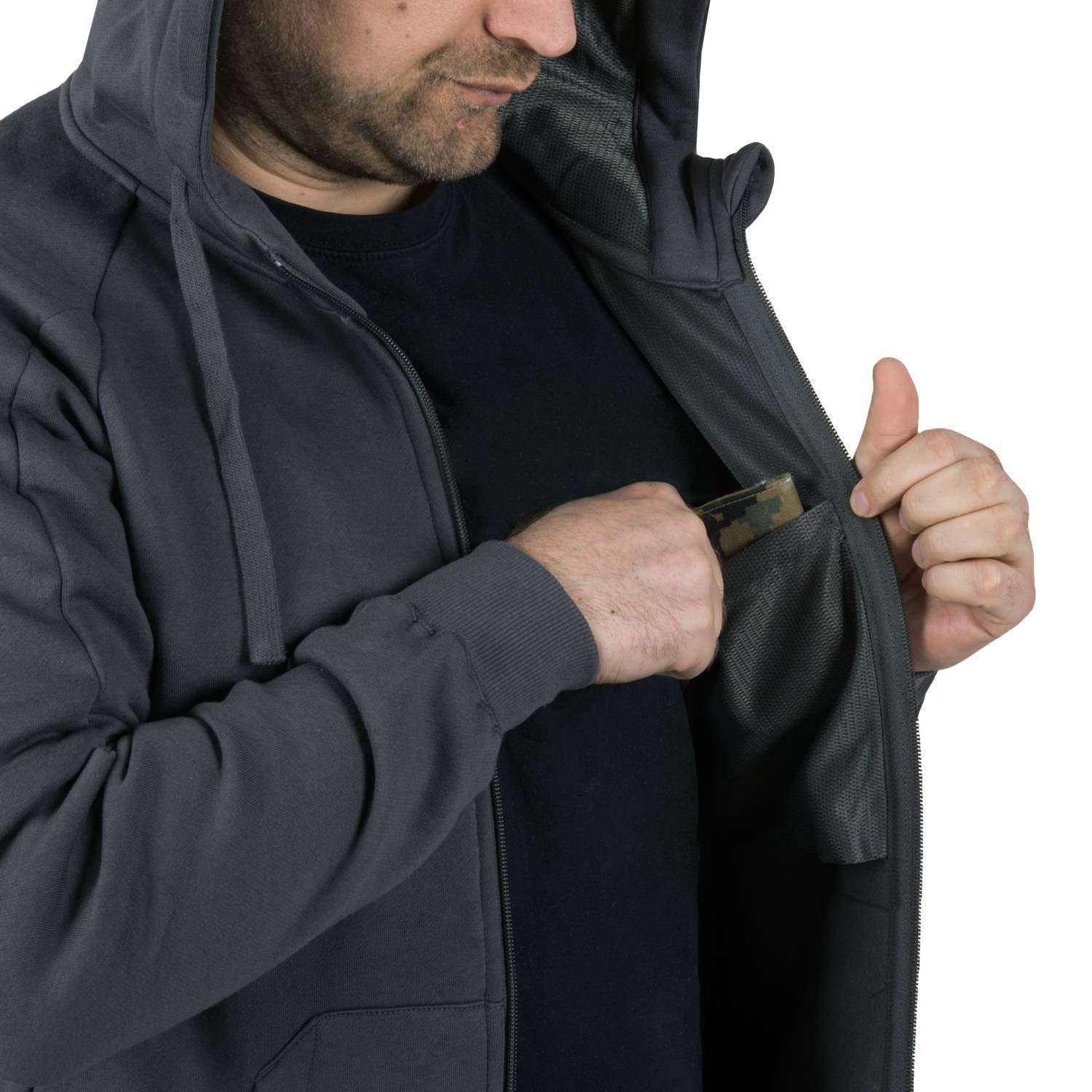 Sudadera URBAN TACTICAL LITE negra, perfil bajo, 6 bolsillos