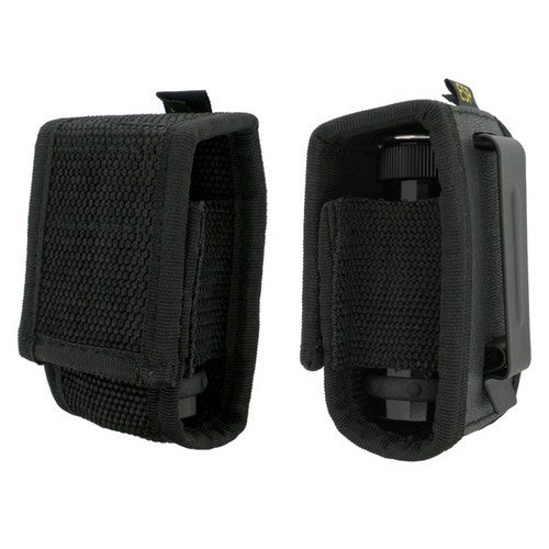Funda nylon negra para linterna de porra telescópica con cierre velcro y clip metálico para cinturón o chaleco