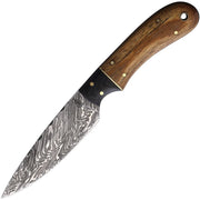 Cuchillo UTILITY HUNTER con hoja de damasco, mango de madera y micarta, funda de cinturón