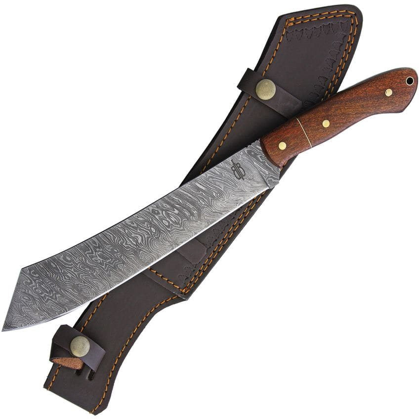 Machete UTILITY con hoja damasco y funda de cuero para cinturón