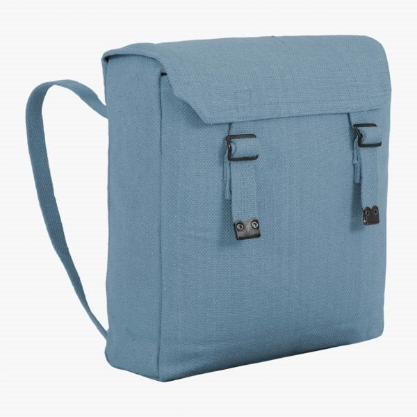 Mochila negra de lona resistente 33×31×10 cm, capacidad ~10 L, tirantes ajustables