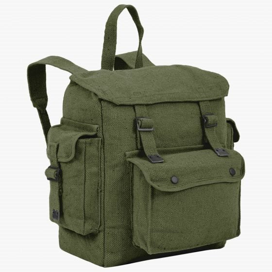 Mochila LARGE WEB negra con varios bolsillos y cierre a presión, lona de algodón resistente