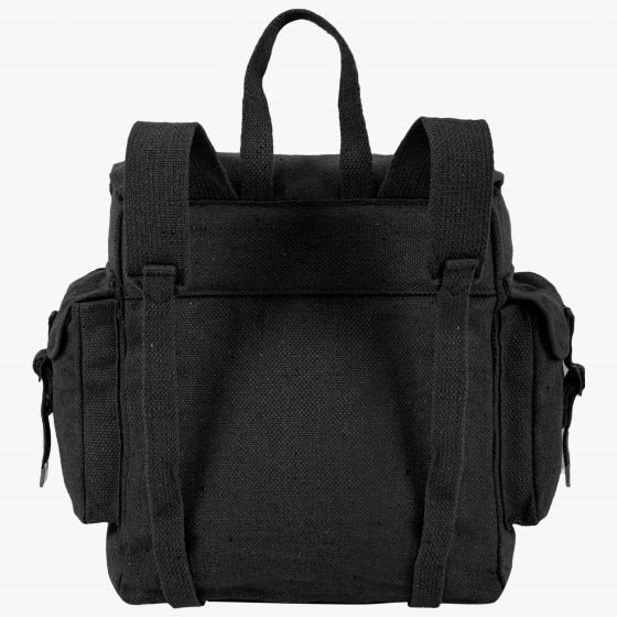 Mochila LARGE WEB negra con varios bolsillos y cierre a presión, lona de algodón resistente