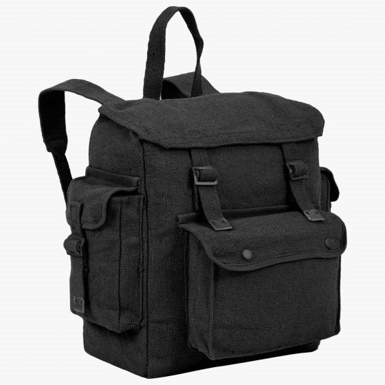 Mochila LARGE WEB negra con varios bolsillos y cierre a presión, lona de algodón resistente
