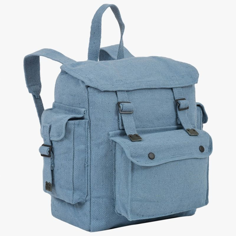 Mochila LARGE WEB negra con varios bolsillos y cierre a presión, lona de algodón resistente