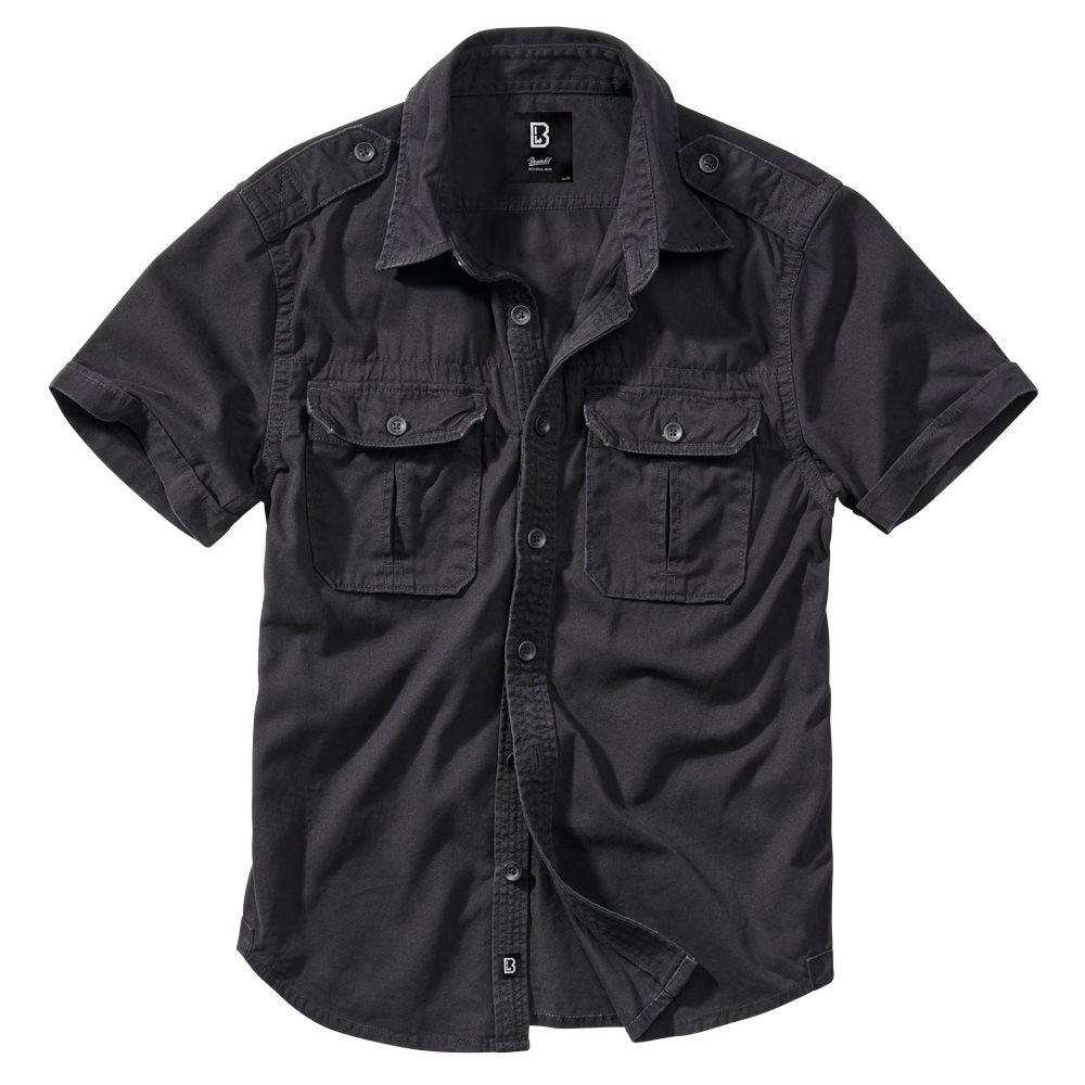 Camisa Brandit VAGE manga corta negra, algodón, estilo vintage