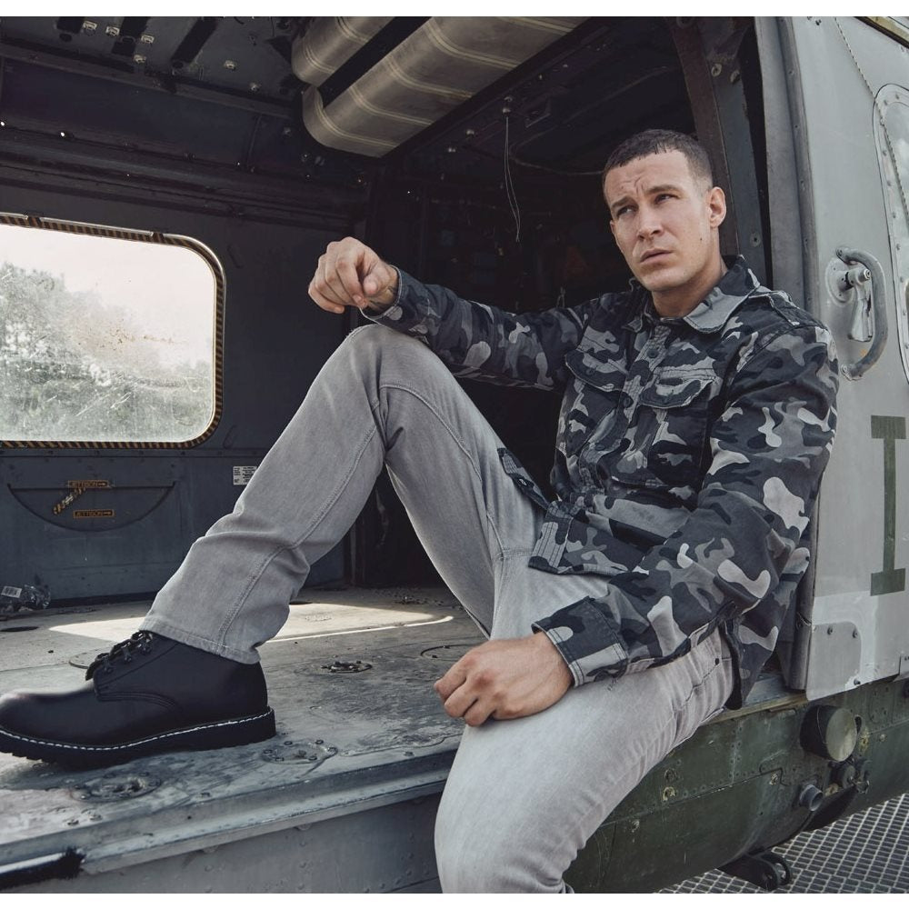 Camisa BRANDIT VAGE manga larga GREY CAMO, algodón ligero, charreteras y bolsillos de pecho, acabado lavado vintage