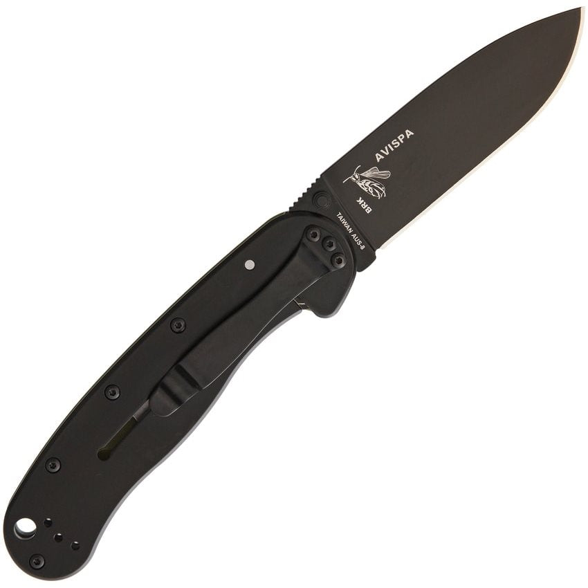 Navaja AVISPA negra hoja lisa 85 mm acero AUS-8 mango GRN clip bolsillo