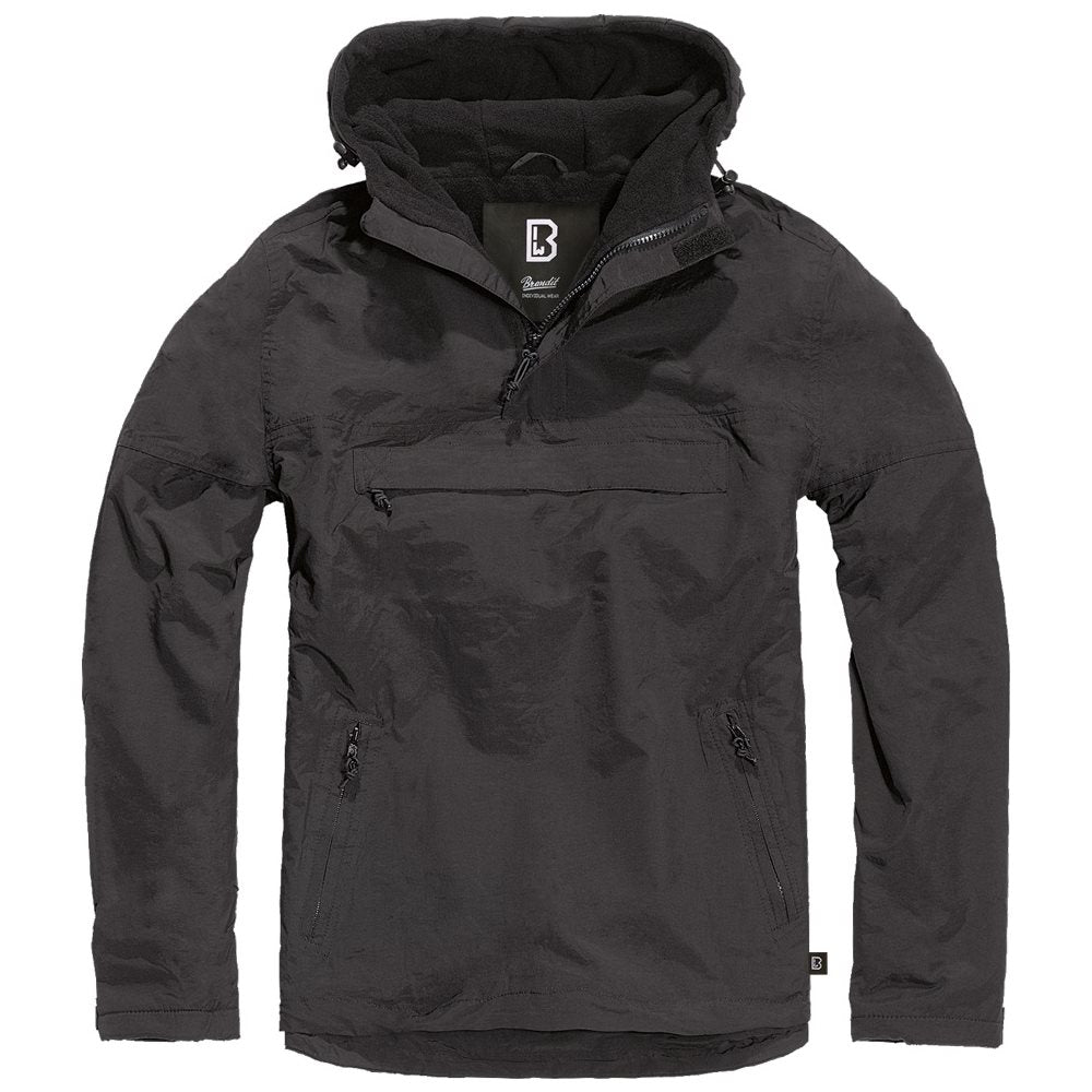 Chaqueta cortavientos WINDBREAKER negra con capucha, vista frontal del producto
