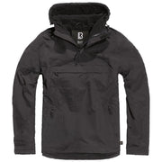 Chaqueta cortavientos WINDBREAKER negra con capucha, vista frontal del producto
