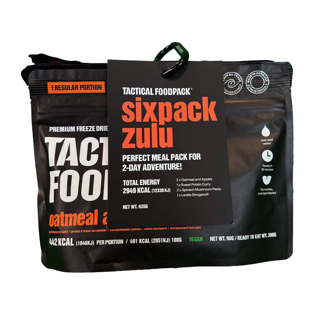 Paquete SIXPACK ZULU de 6 comidas liofilizadas veganas Tactical Foodpack
