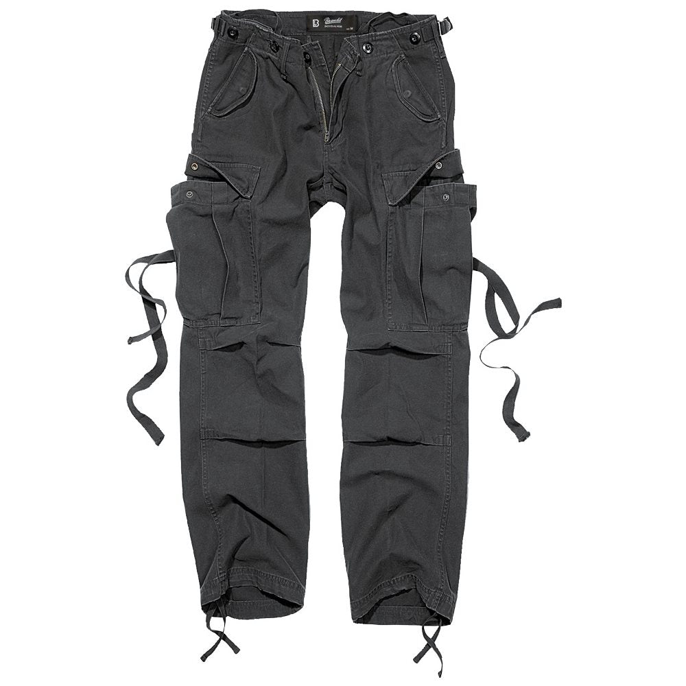 Pantalones M65 para mujer en negro, corte amplio con bolsillos de solapa y cierres a presión