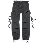 Pantalones M65 para mujer en negro, corte amplio con bolsillos de solapa y cierres a presión