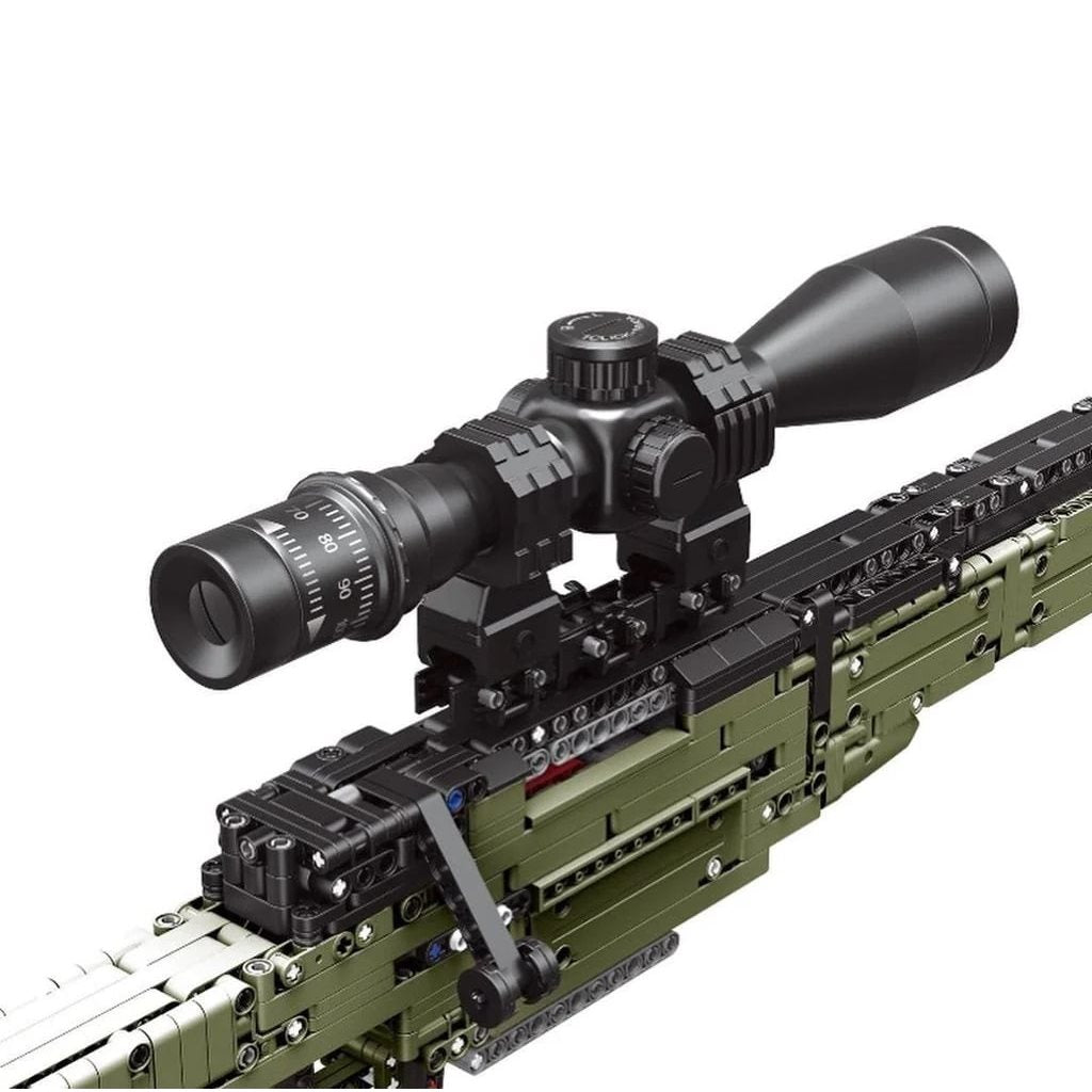 Kit SNIPER 1492 piezas: fusil ensamblable con visor, cerrojo y disparo de proyectiles de plástico, 105 cm
