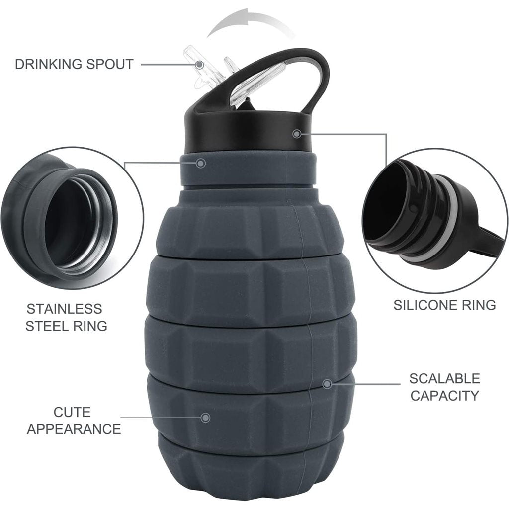 Botella plegable GRANÁT 580 ml gris de silicona