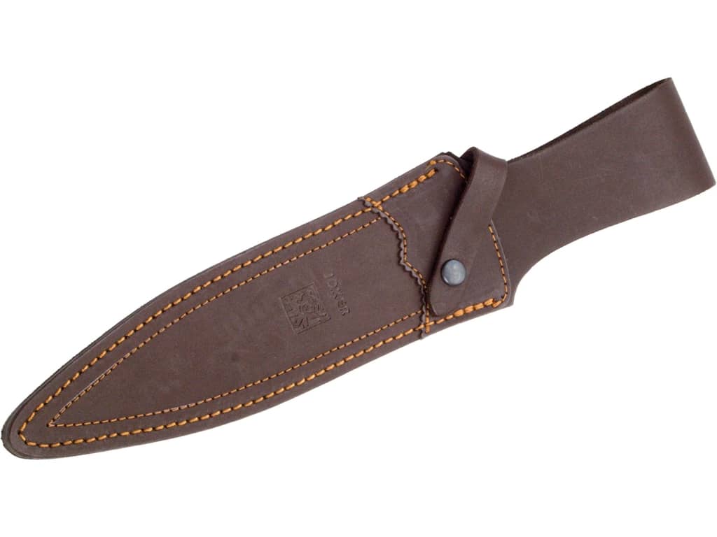 CUCHILLO DE REMATE JOKER REHALERO CON PUÑO DE CIERVO Y HOJA DE DOBLE FILO DE 23,5 CM. FUNDA DE CUERO CC10 - Espadas y Más
