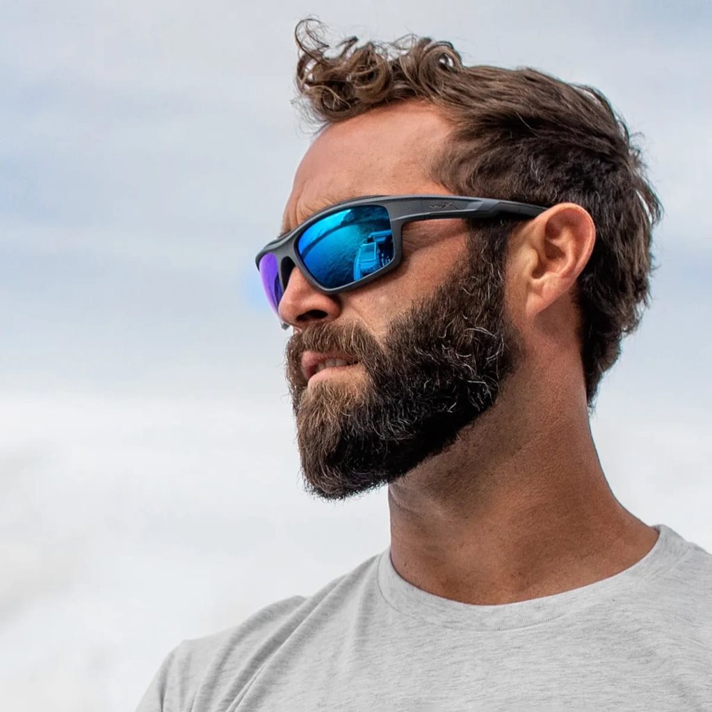 Gafas de tiro WX OZONE marco gris con lentes polarizadas azules CAPTIVATE™