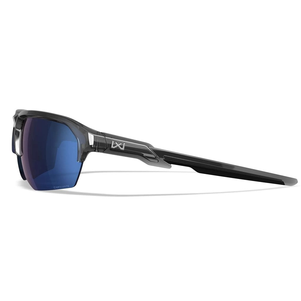 Gafas de tiro WX JAKL Captivate con marco blanco y lentes verdes polarizadas, vista frontal