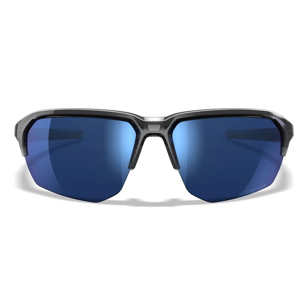 Gafas de tiro WX JAKL Captivate con marco blanco y lentes verdes polarizadas, vista frontal