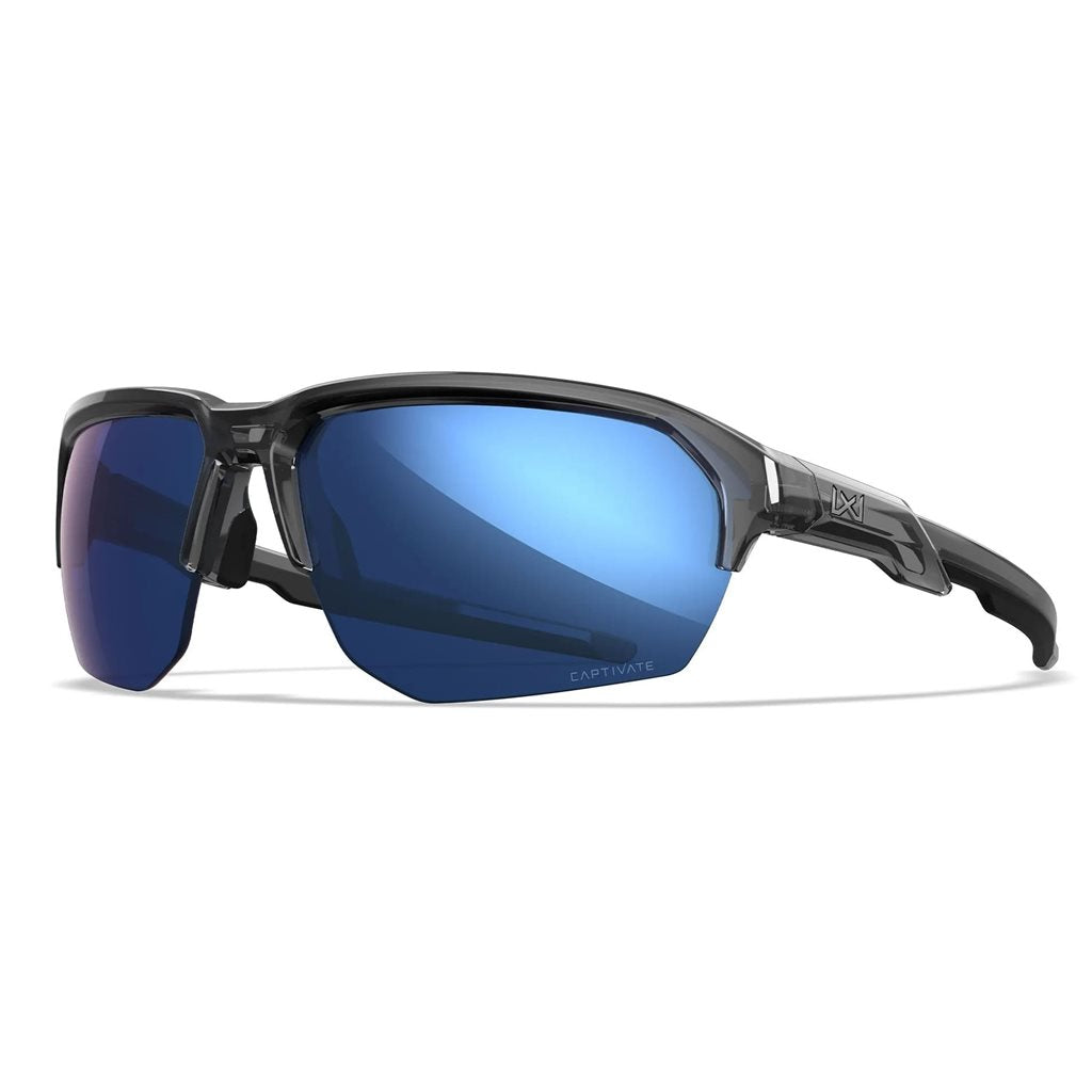 Gafas de tiro WX JAKL Captivate con marco blanco y lentes verdes polarizadas, vista frontal