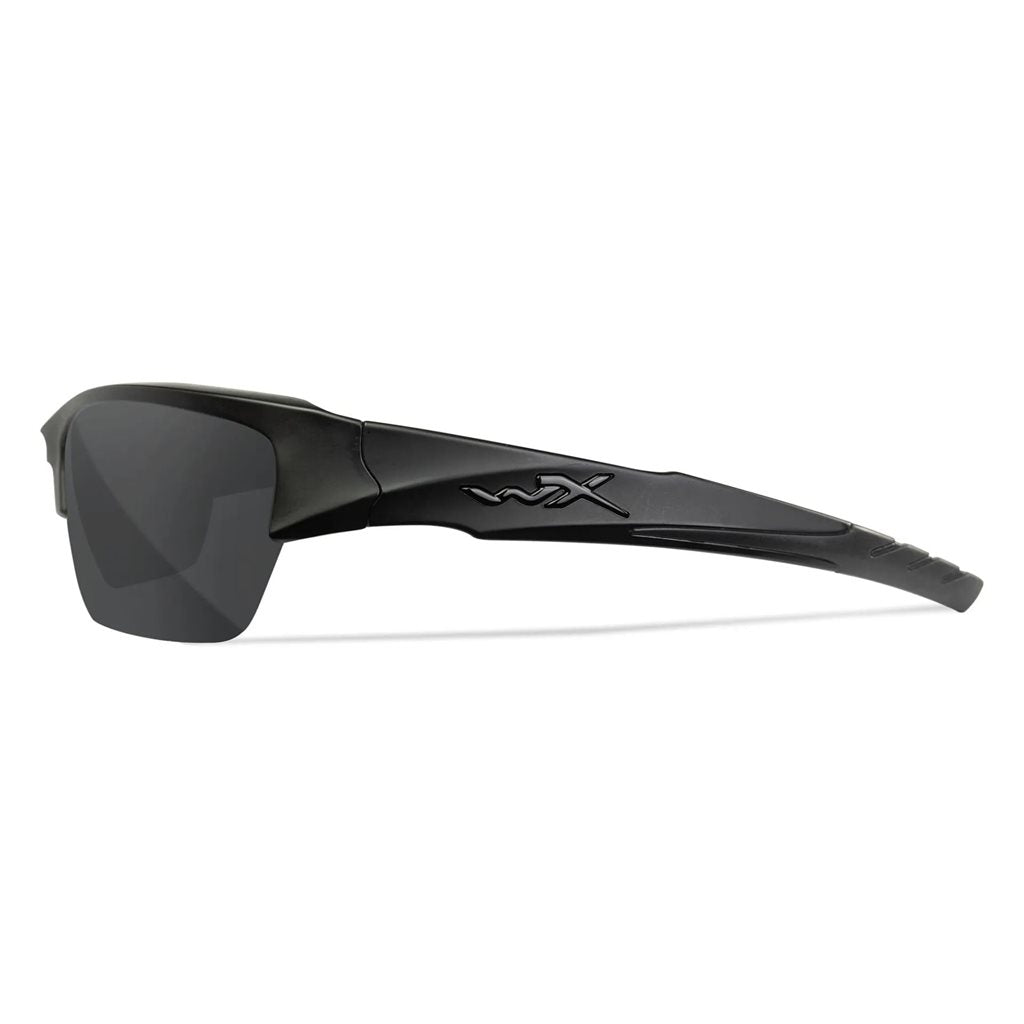 Gafas de tiro WX VALOR con 3 lentes y marco TAN, detalle del diseño curvado y material Triloid