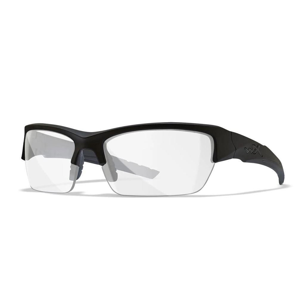 Gafas de tiro WX VALOR con 3 lentes y marco TAN, detalle del diseño curvado y material Triloid