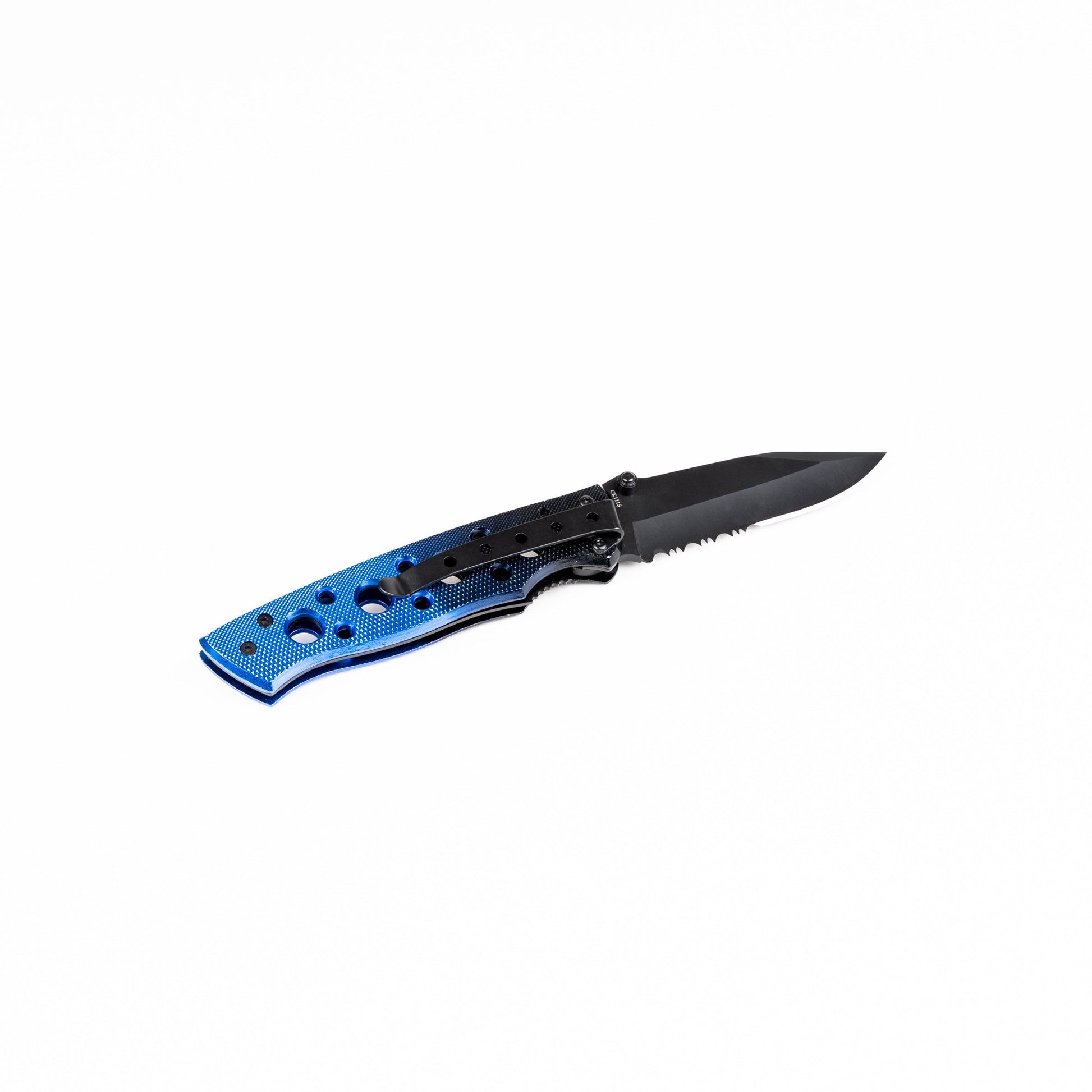 Navaja plegable Smith & Wesson CK111S, mango de aluminio azul y negro, hoja de acero 7Cr17 (56–58 HRC)
