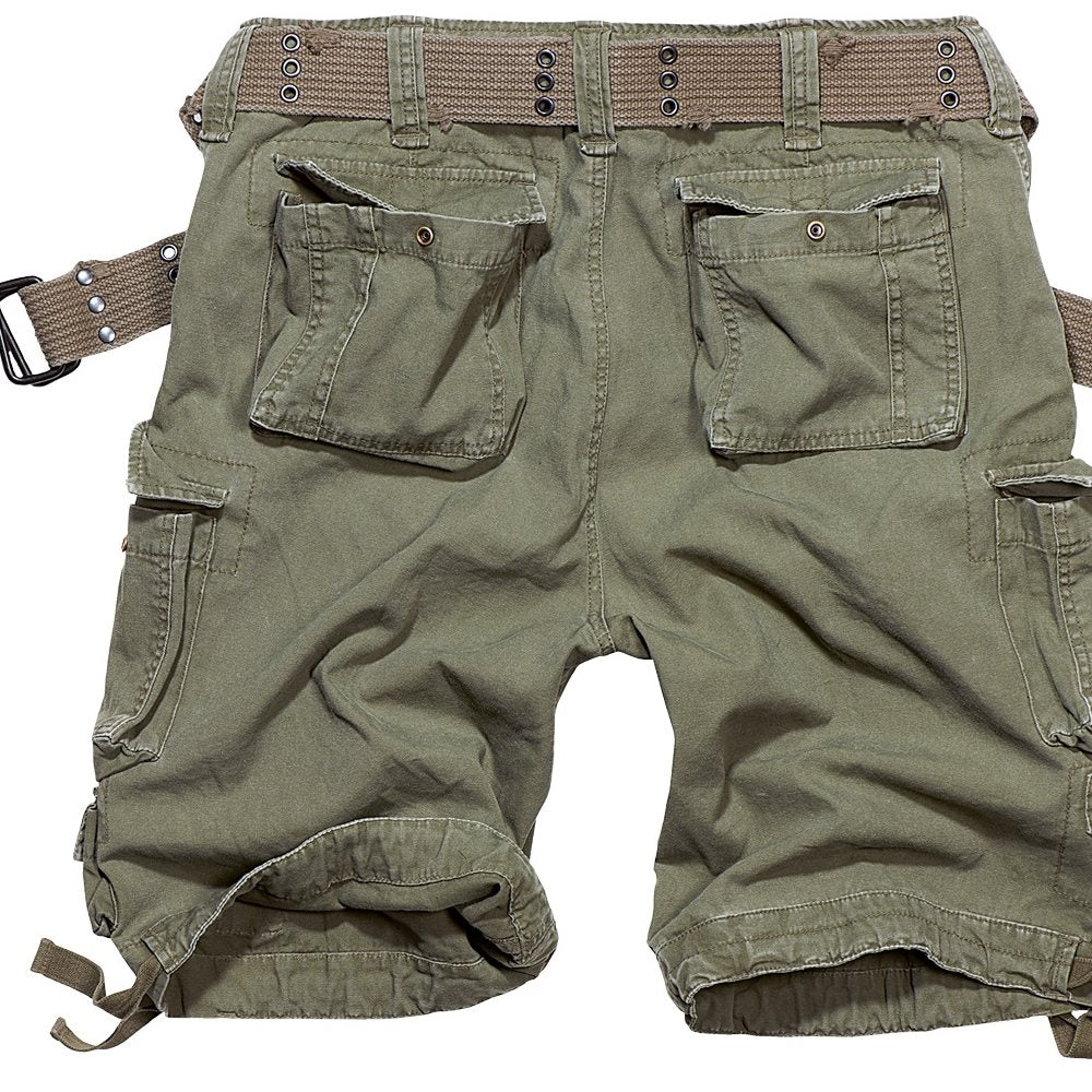 Shorts cargo SAVAGE verdes con cinturón vintage y múltiples bolsillos