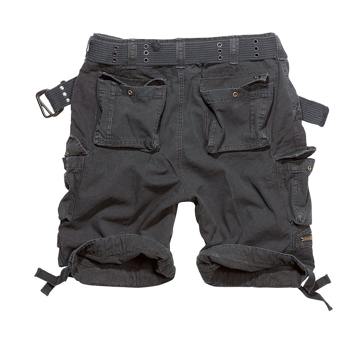 Bermudas cargo negras AVAGE con cinturón vintage y múltiples bolsillos