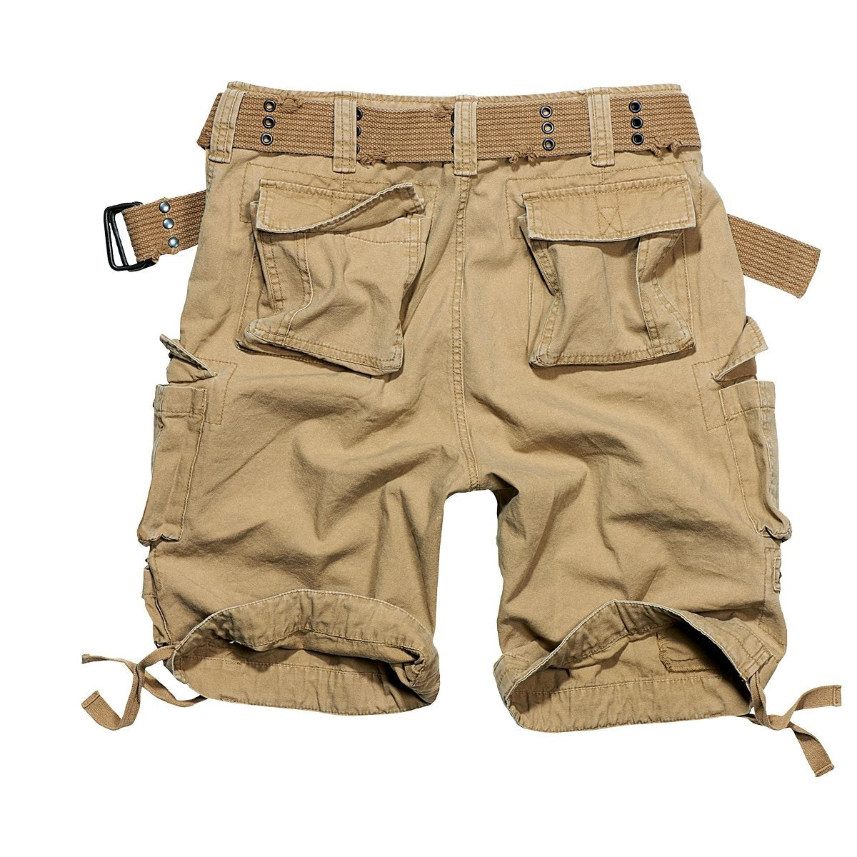 Pantalones cortos cargo beige SAVAGE con cinturón vintage y múltiples bolsillos