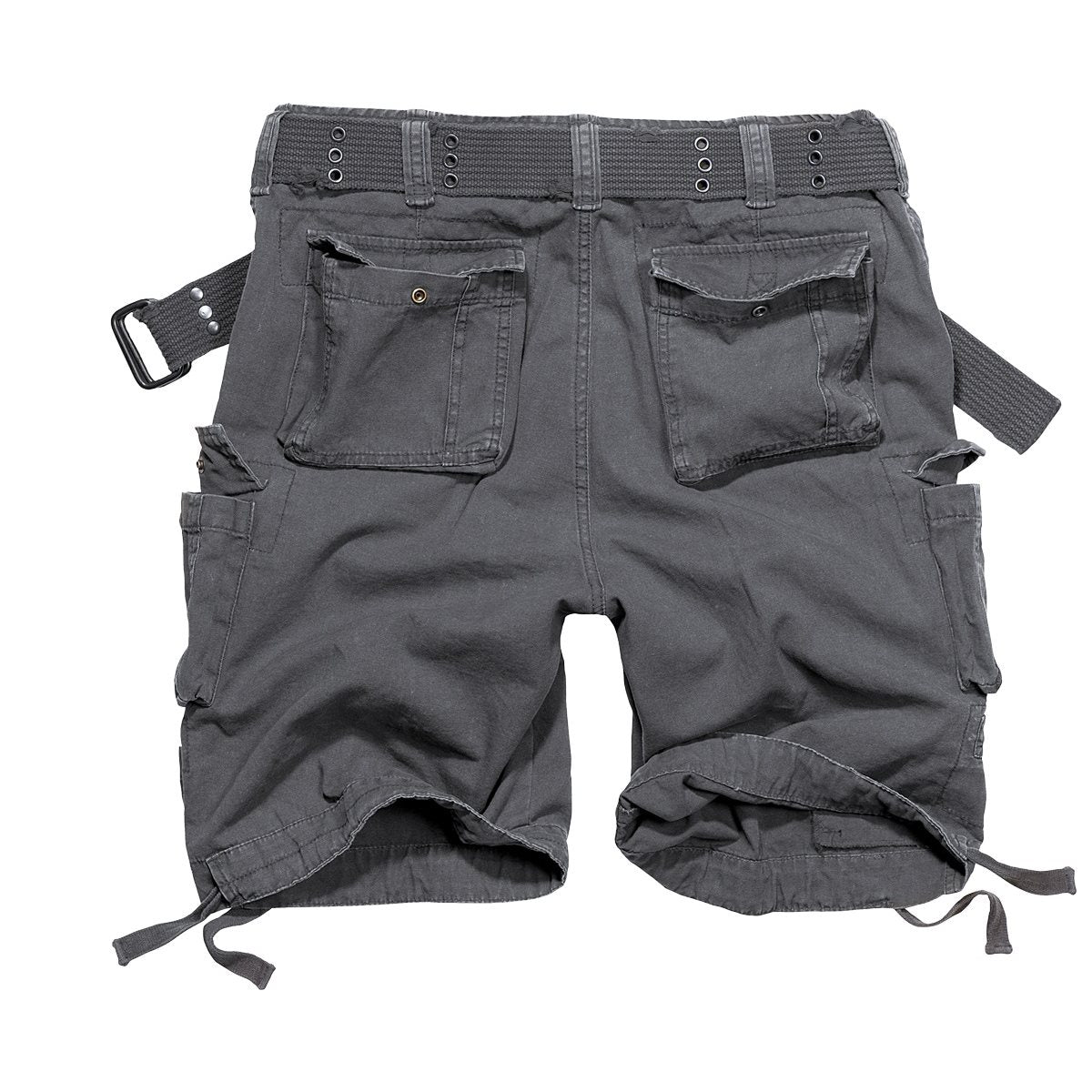 Pantalones cortos cargo SAVAGE antracita con cinturón vintage y múltiples bolsillos