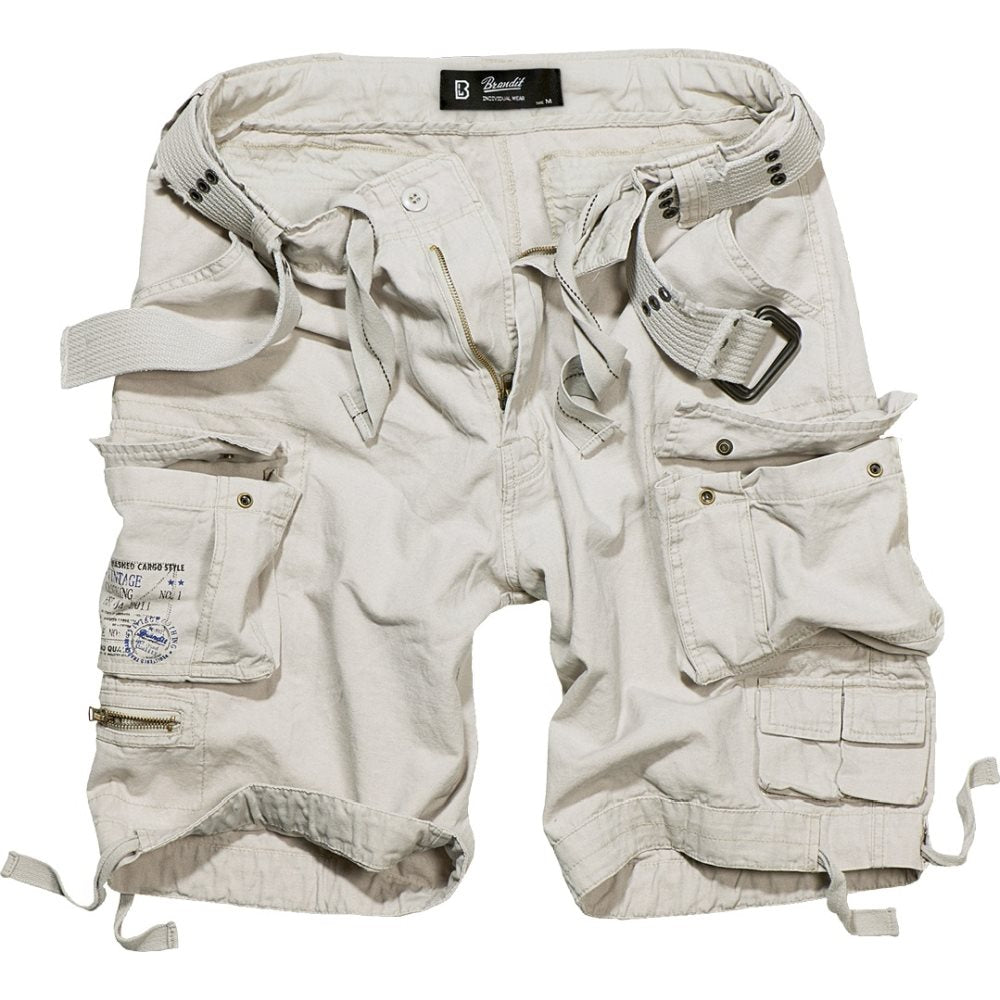 Bermudas cargo SAVAGE OLD WHITE con cinturón vintage y múltiples bolsillos