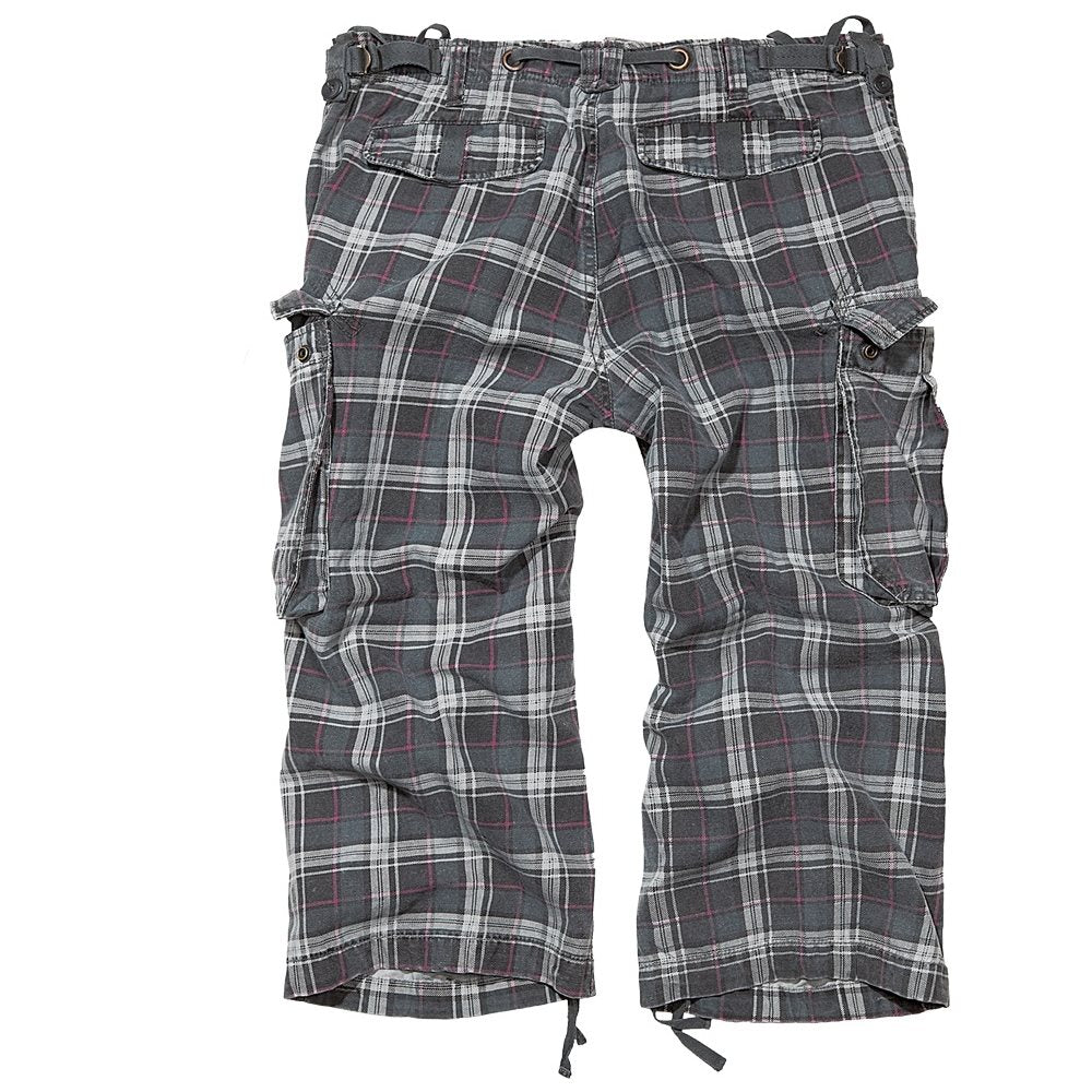 Pantalones 3/4 Industry Vintage Brandit en cuadros gris, negro y lila, inspirados en M65, con bolsillos funcionales