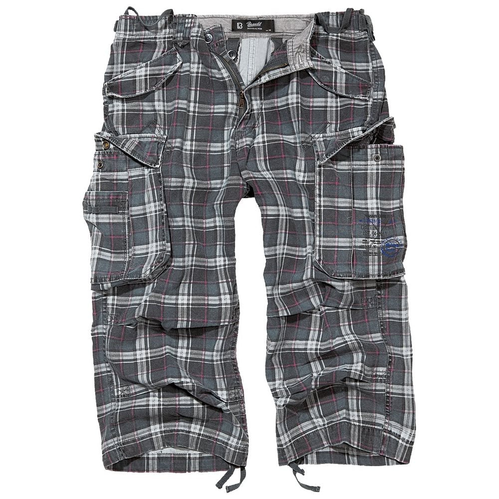 Pantalones 3/4 Industry Vintage Brandit en cuadros gris, negro y lila, inspirados en M65, con bolsillos funcionales