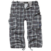 Pantalones 3/4 Industry Vintage Brandit en cuadros gris, negro y lila, inspirados en M65, con bolsillos funcionales