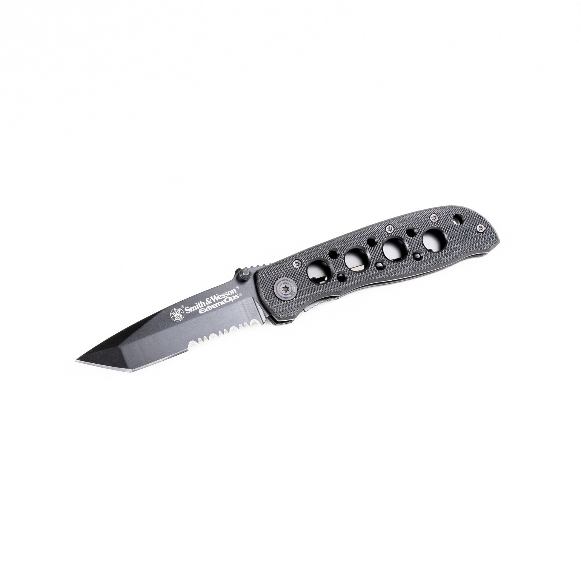 Cuchillo plegable S&W Extreme Ops Tanto negro con hoja mixta y clip