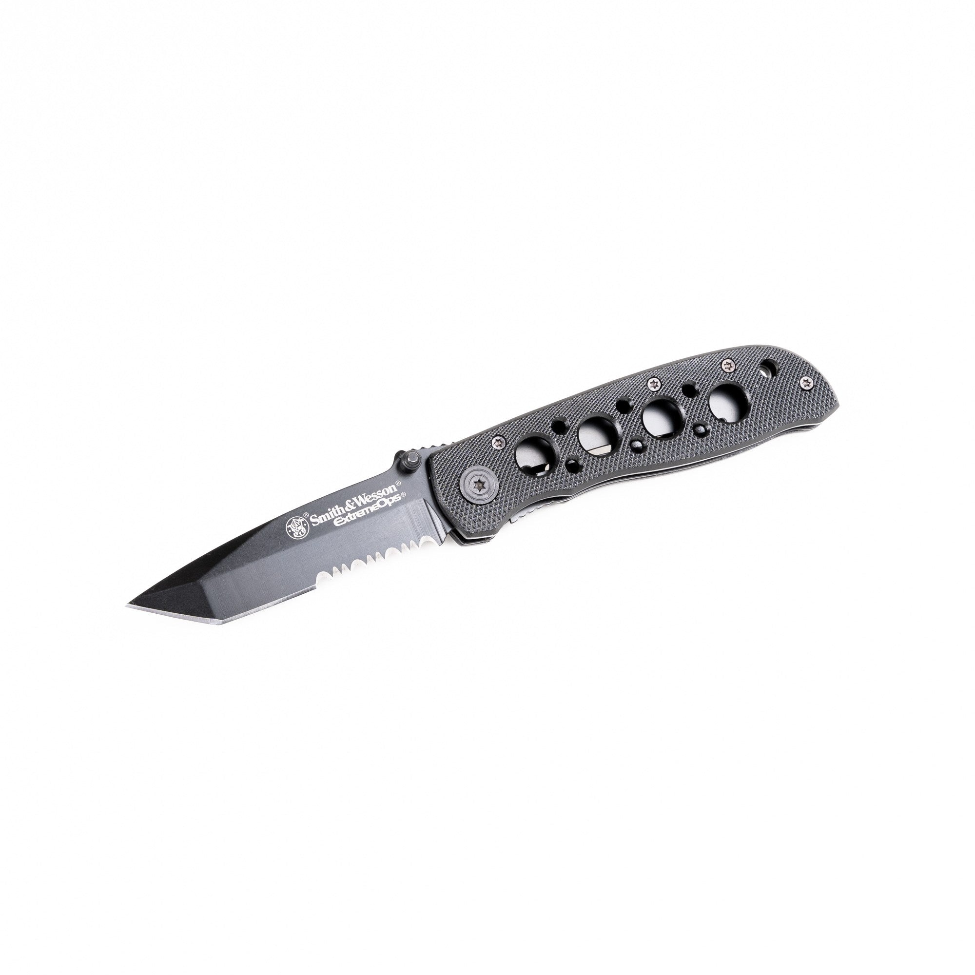 Cuchillo plegable S&W Extreme Ops Tanto negro con hoja mixta y clip