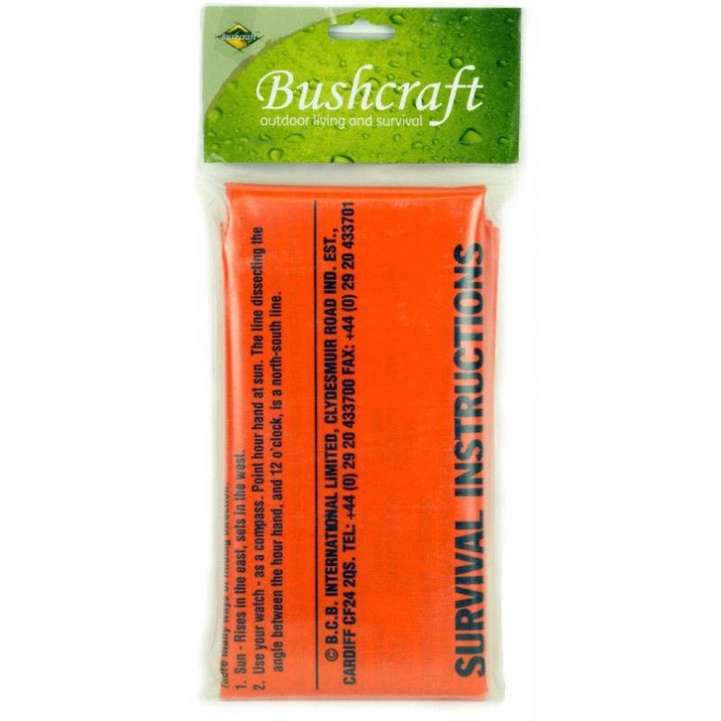 Saco de emergencia naranja con instrucciones