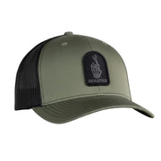 Gorra de béisbol LUCKY KNUCKLES verde loden con frontal de denim y malla trasera