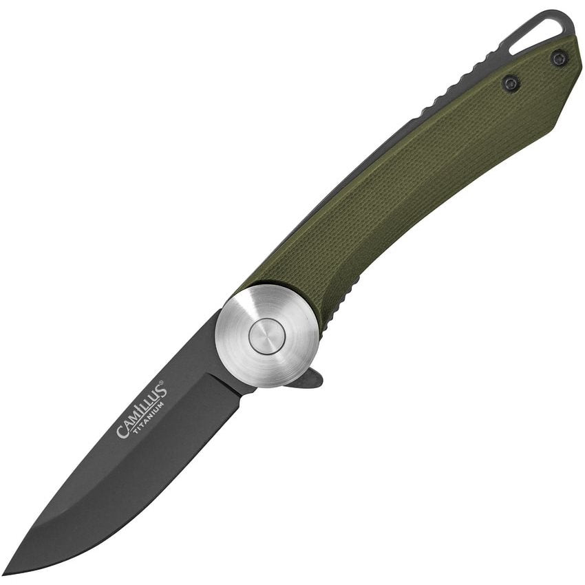 Navaja plegable CIRQUE verde con hoja AUS-8 y mango G10, sistema de rodamientos