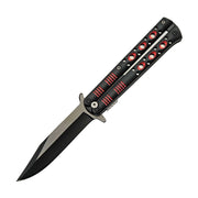 Navaja plegable estilo mariposa negra y roja con clip y cierre LinerLock, hoja 10 cm