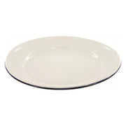 Plato esmaltado blanco con borde azul, 24 cm
