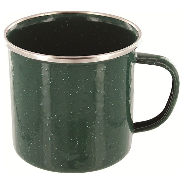 Taza metálica esmaltada verde 350 ml, altura 8 cm, diámetro 8 cm, peso 80 g