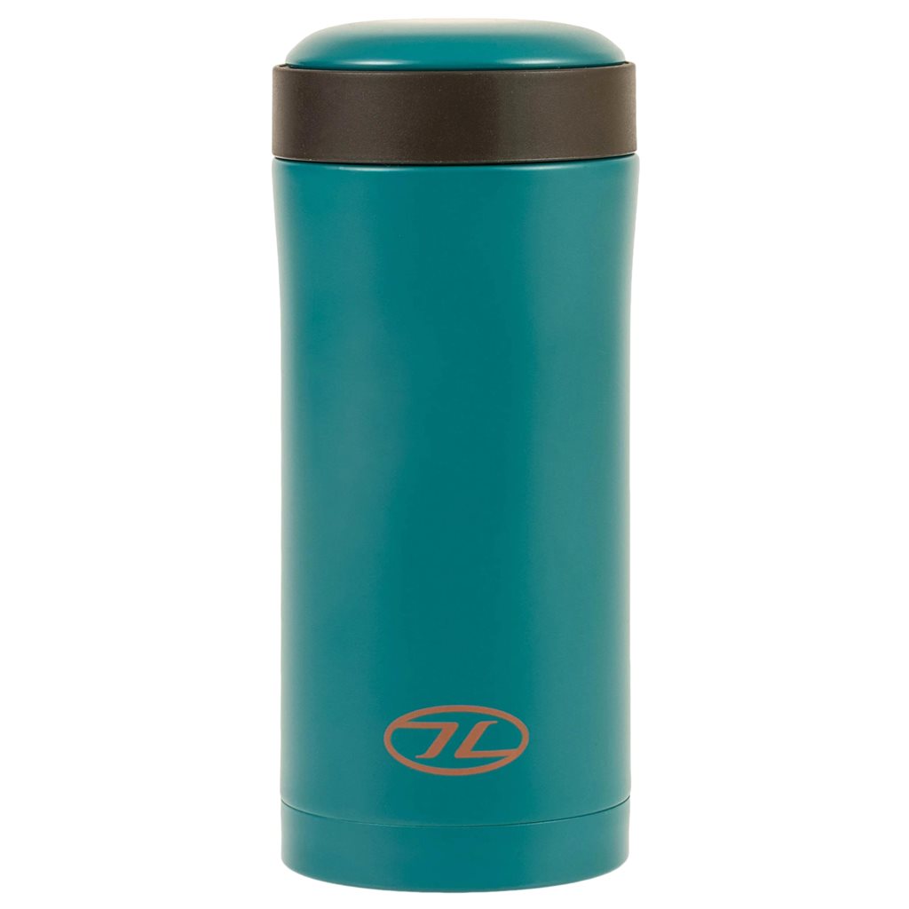 Taza Termo 330 ml negra de doble pared con tapa y espacio para bolsa de té, café instantáneo o edulcorante