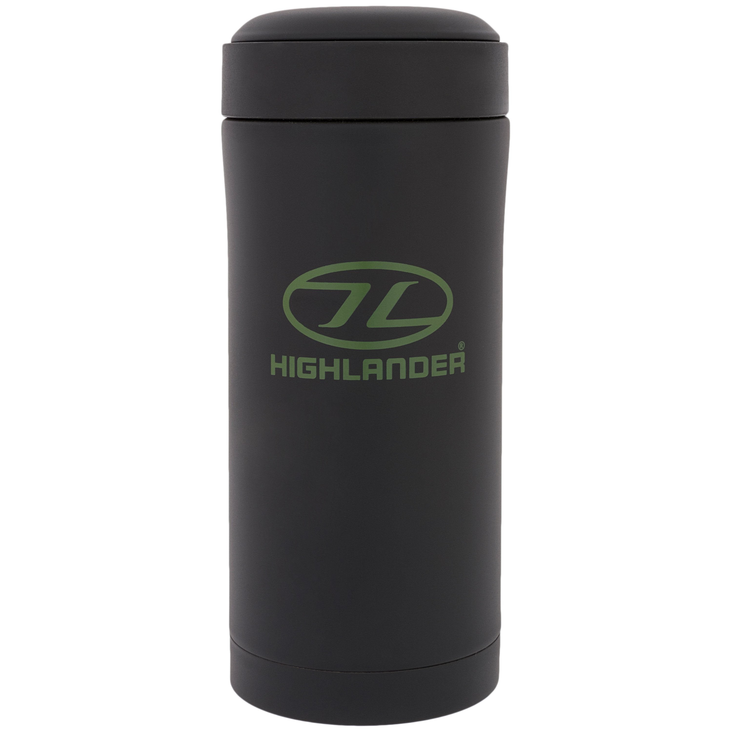 Taza Termo 330 ml negra de doble pared con tapa y espacio para bolsa de té, café instantáneo o edulcorante