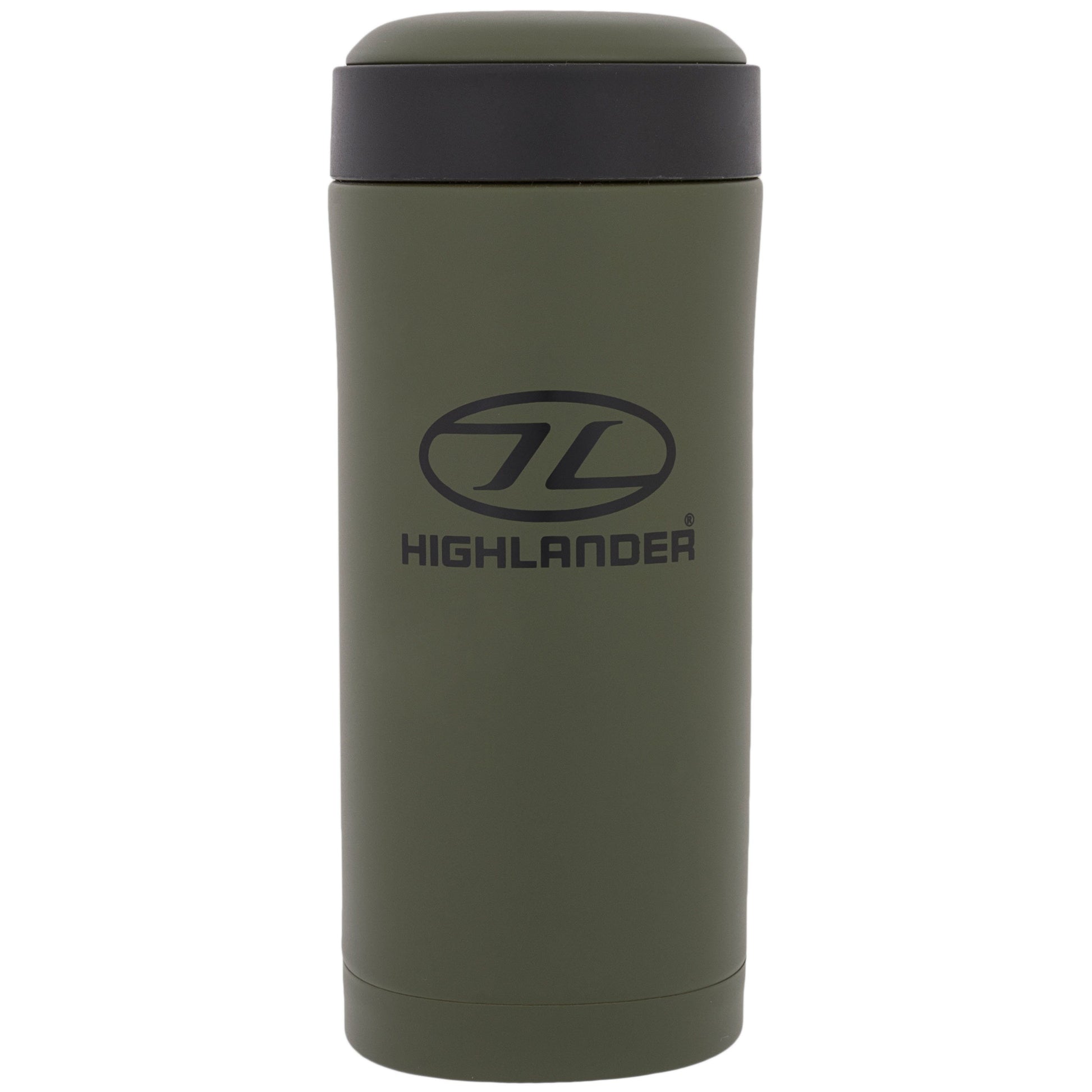 Taza Termo 330 ml negra de doble pared con tapa y espacio para bolsa de té, café instantáneo o edulcorante