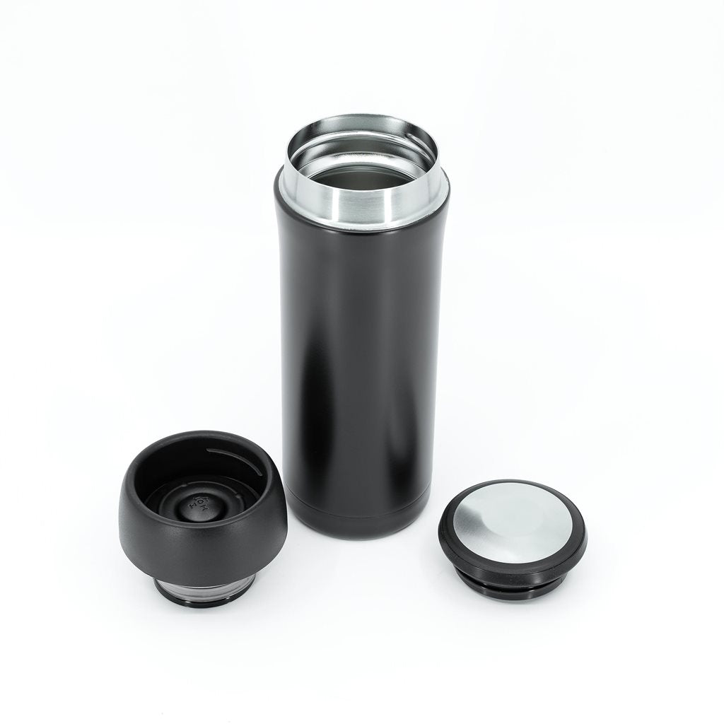 Termo THERMAL 350 ml negro con cuerpo de acero inoxidable y tapa de plástico