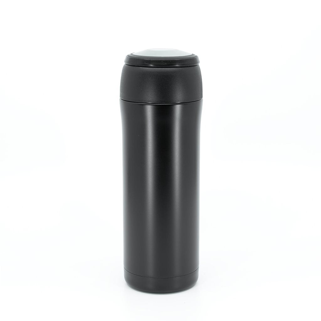 Termo THERMAL 350 ml negro con cuerpo de acero inoxidable y tapa de plástico
